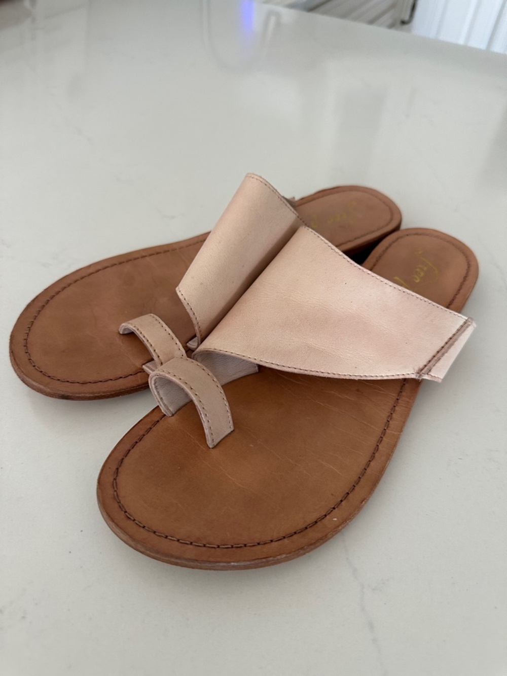 Free People Blush Tan Leather Toe-Ring Slide Sandals